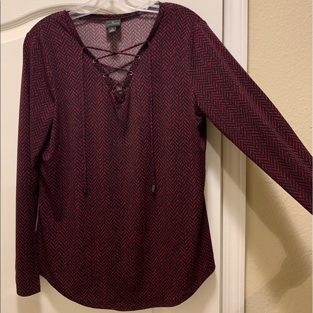 Red and black stretchy blouse